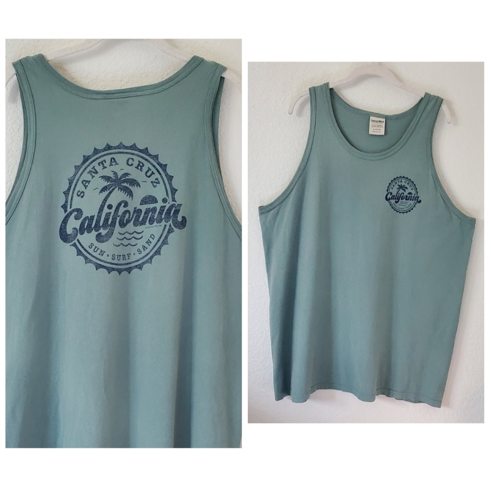 Comfort Wash Sage Green Men's Santa Cruz California Graphic Tank Top XL